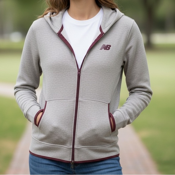 New Balance Tops - New Balance Melange Cocoa Fleece Full-Zip Hoodie with Chocolate Accents•XL